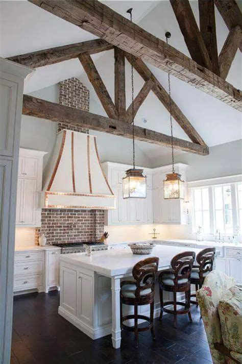 cottage metal bracket exposed beams|oversized ceiling beam ideas.